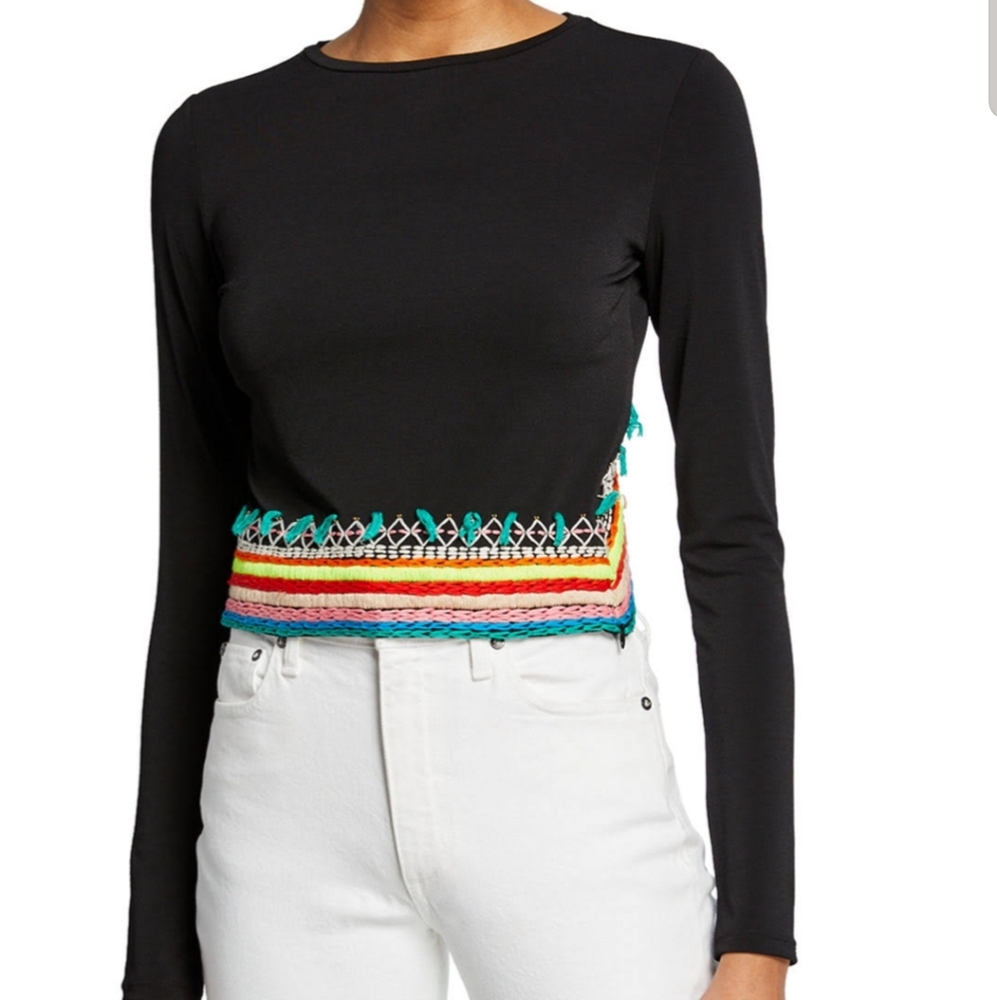Alice + Olivia Delania Embroidered Crop Top